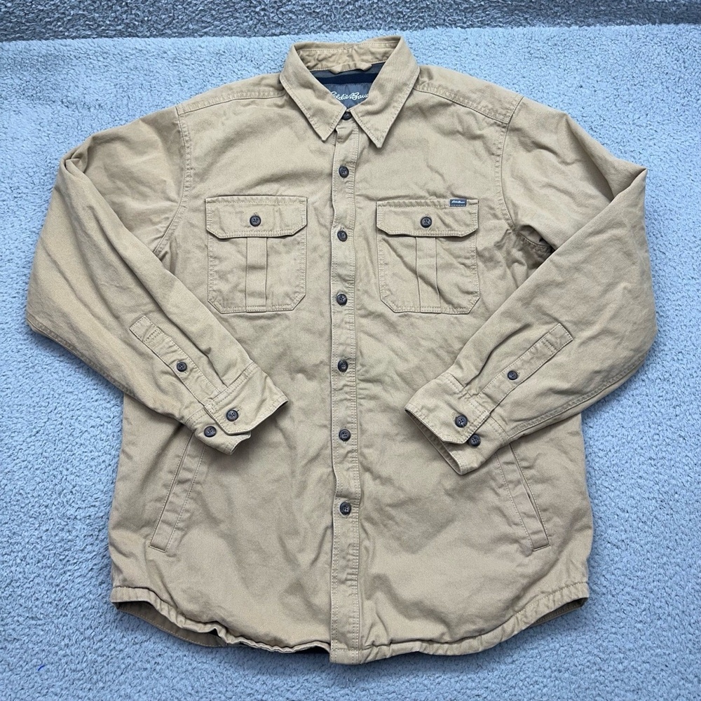 Eddie Bauer 8137 Mens Medium Tan Button Down Lined Shirt Jacket Workwear Shacket
